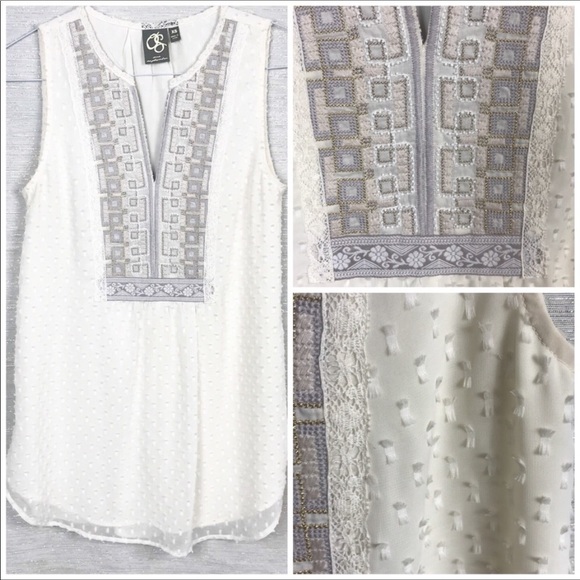 Anthropologie Tops - One September Embroidered Tunic Tank Cream Sz XS